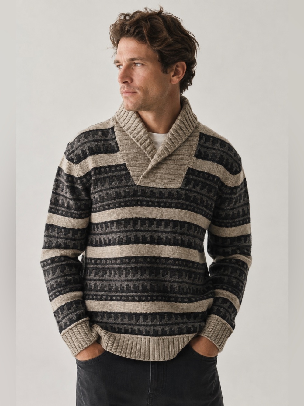 Vince Shawl Collar Fair Isle Wool Sweater size S